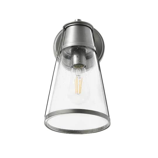 Hello Honey® Robert Stevenson Lighting Jaxon Brushed Nickel Metal & Seedy Glass Outdoor Wall Sconce